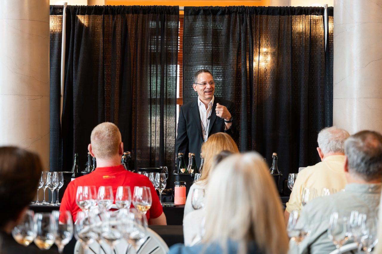 Lieven leading a Champagne masterclass for a seated audience