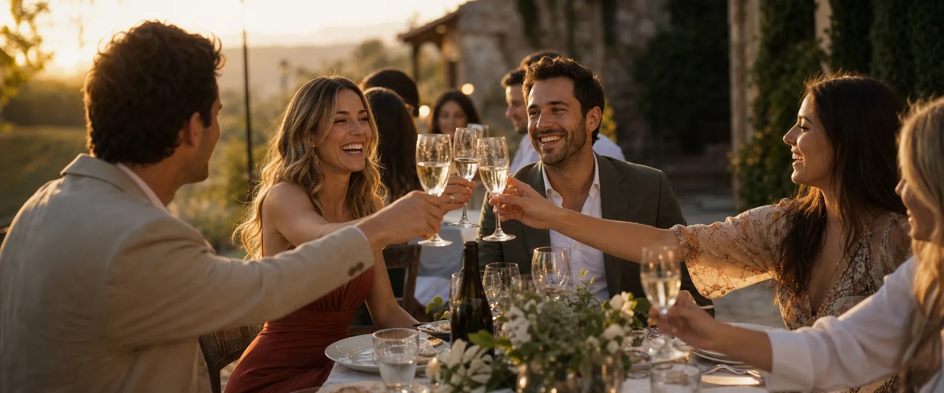 Friends enjoying sparkling wine together